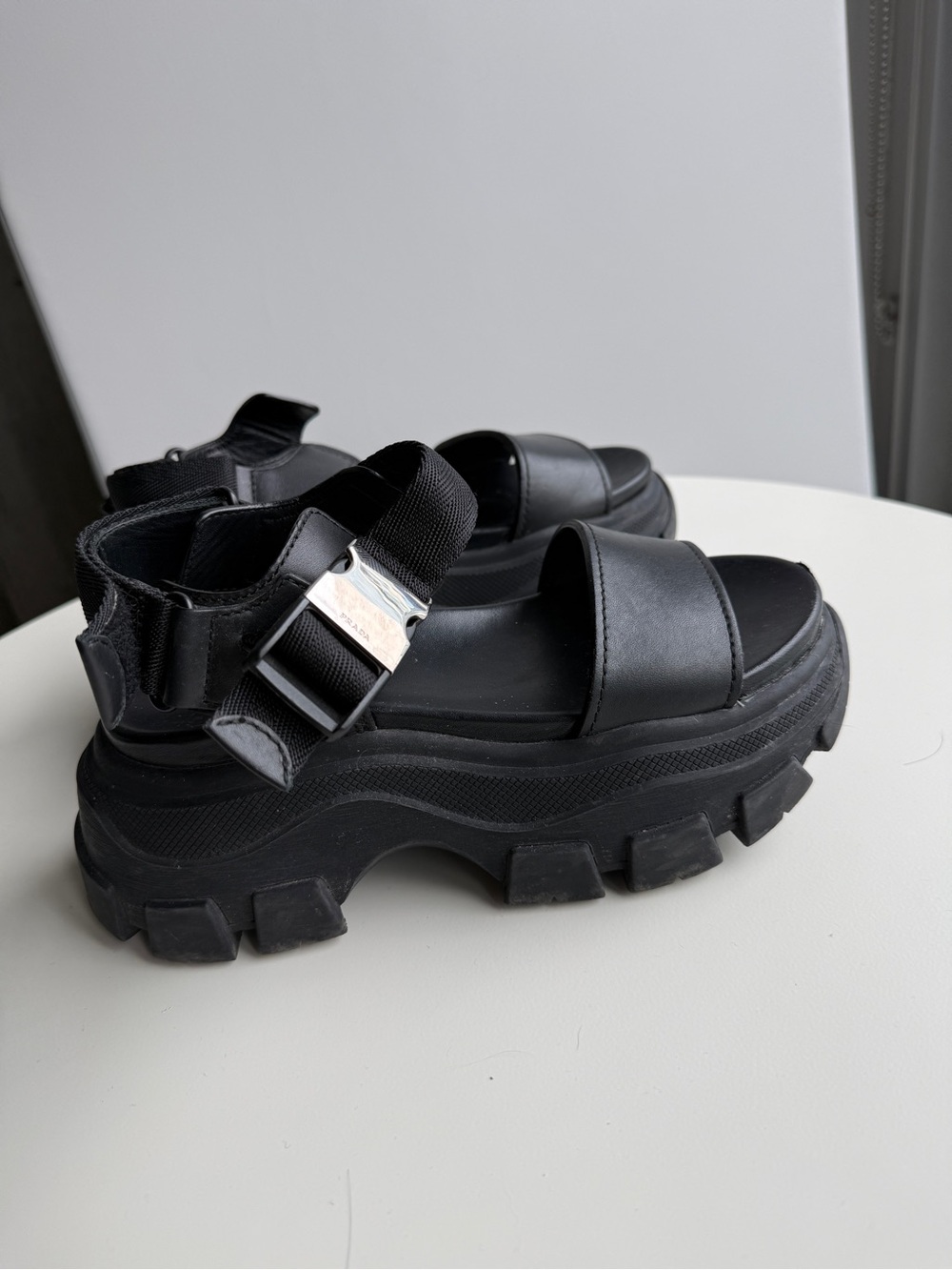 PRADA Platform Lugsole Sandals in Black - Women's